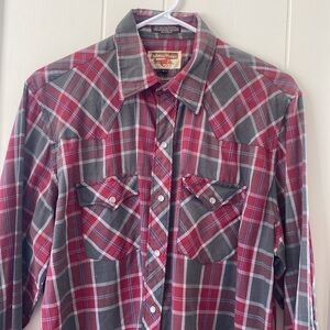 Vintage 80s Pearl Snap Plaid Western Shirt L